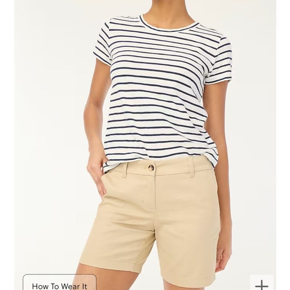 J. Crew 7" Classic Chino Fit Casual Mid Rise Cuffed Hem Shorts Pockets L Khaki